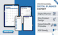design and redesign etsy digital planner, hyperlinked digital journal planner