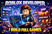 create full roblox game development, obby tycoon map gui vfx scripting bug fix