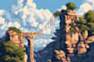 create pixel art background, landscape, illustration