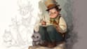 sketch, outline and color cartoon illustrations