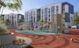 large 3d residential complex,community playground,tract housing,suburbia render