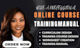 create training manual, online course, training course, user guide and workbook