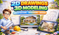 do architectural 2d drawings, 3d modeling and rendering
