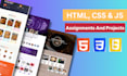 do any HTML CSS java script assignments and projects