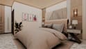 design a cozy modern bedroom interior with realistic 3d rendering