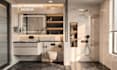 do bathroom remodel, master bathroom, wet room with 3d rendering and layout plan