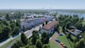 3d residential complex,street infrastructure design,aerial view render,3d layout