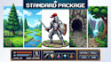 create pixel art character, pixel art tileset, pixel art sprite sheet, game UI