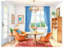 create interior illustration with watercolour style handmade