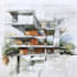 sketch architecture building with watercolor rendering