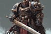 create warhammer battle banner in action scene style