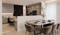 render 3d basement floor as a home garage interior ,tv couch design, dining area
