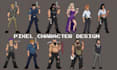 create pixel art character design pixel sprite sheet in retro 8bits 16bits indie