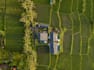 3d balinese architecture design, modern villa aerial view render, cgi landscape