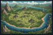 make a fantasy map illustration for map and world map