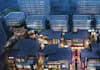 3d commercial district,housing development,urban dusk render, cgi retail complex