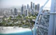 cgi coastal cityscape,3d residential tower complex,beachfront community render