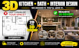 model render 3d kitchen remodel cabinet bath interior design 2d floorplan