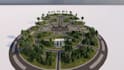revamp modern public park, pedestrian walkway design, playground space rendering