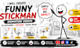 create funny stickman animation video 2d explainer cartoon social media