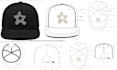 design front, side and back cap hat techpack and mockup