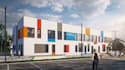 design educational building render, school facade, hostel, universities college