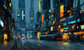 create sci fi concept art and cyberpunk city illustration