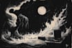 make dark art, concepts, linocut or woodcut illustrations