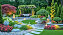design backyard landscape, front yard garden, pool, patio deck and 3d rendering