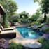 do landscape design with front yard, backyard design, pool, deck, garden design