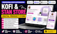 kofi shop setup, digital products upload and optimize your store professionally