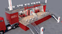 design a realistic 3d truck stage trailer for events and manufacturing