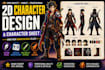 design high quallty 2d character design and character sheet, draw