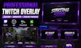 design custom twitch overlay, twitch logo, panel, screen, alerts obs streamyard