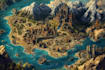 do medieval fantasy map, isometric vector map illustration