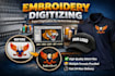 convert logo into embroidery digitizing file dst pes jef emb in 1 hour, patch