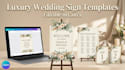 design wedding welcome sign, seating chart and table numbers canva template