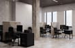 refine modern workspace,3d office interior design, commercial workstation render