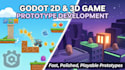 do 2d godot game development, develop godot game prototype for mobile, pc, web