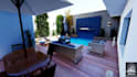 create 3d swimming pool design, pool luxury backyard, villa pool design