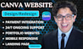 do canva website design, landing page, ugc portfolio website, website redesign