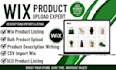 write product description, upload list and import products on wix website