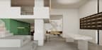 remodel interior design rendering for open plan, tropical house, office layout