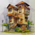 create digital watercolor house and building illustrations