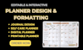 design, format hyperlinked digital planner journal  etsy product editable KDP