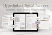 design hyperlinked canva digital planners, goodnotes, stickers, content calendar
