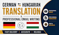 write professional german emails and translate german to hungarian