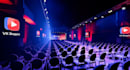 renew 3d event hall,conference setup,neon lighting stage,event auditorium render