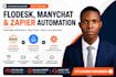 do manychat, flodesk email setup and zapier zap integration flowlu