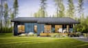 convert wood to modern frame house, cgi exterior render, plan tiny prefab homes